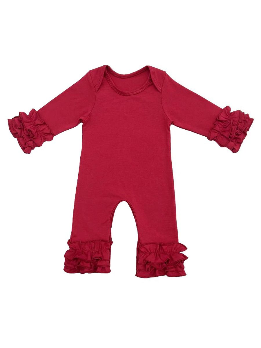 kiskissing wholesale solid color ruffle baby sleepsuit overalls