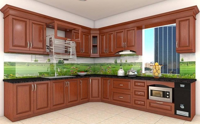 Sample beautiful L shaped oval wooden kitchen cabinet