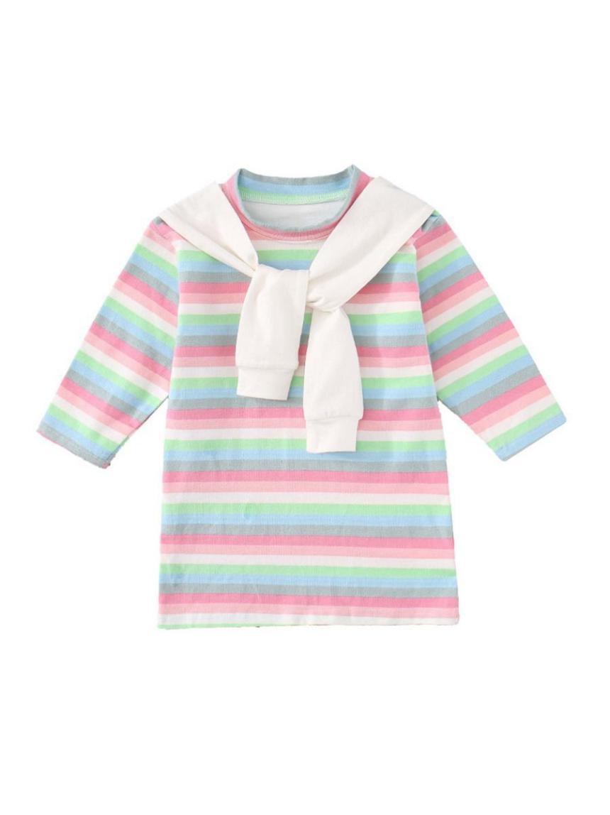 kiskissing wholesale toddler girl rainbow stripe shawl dress