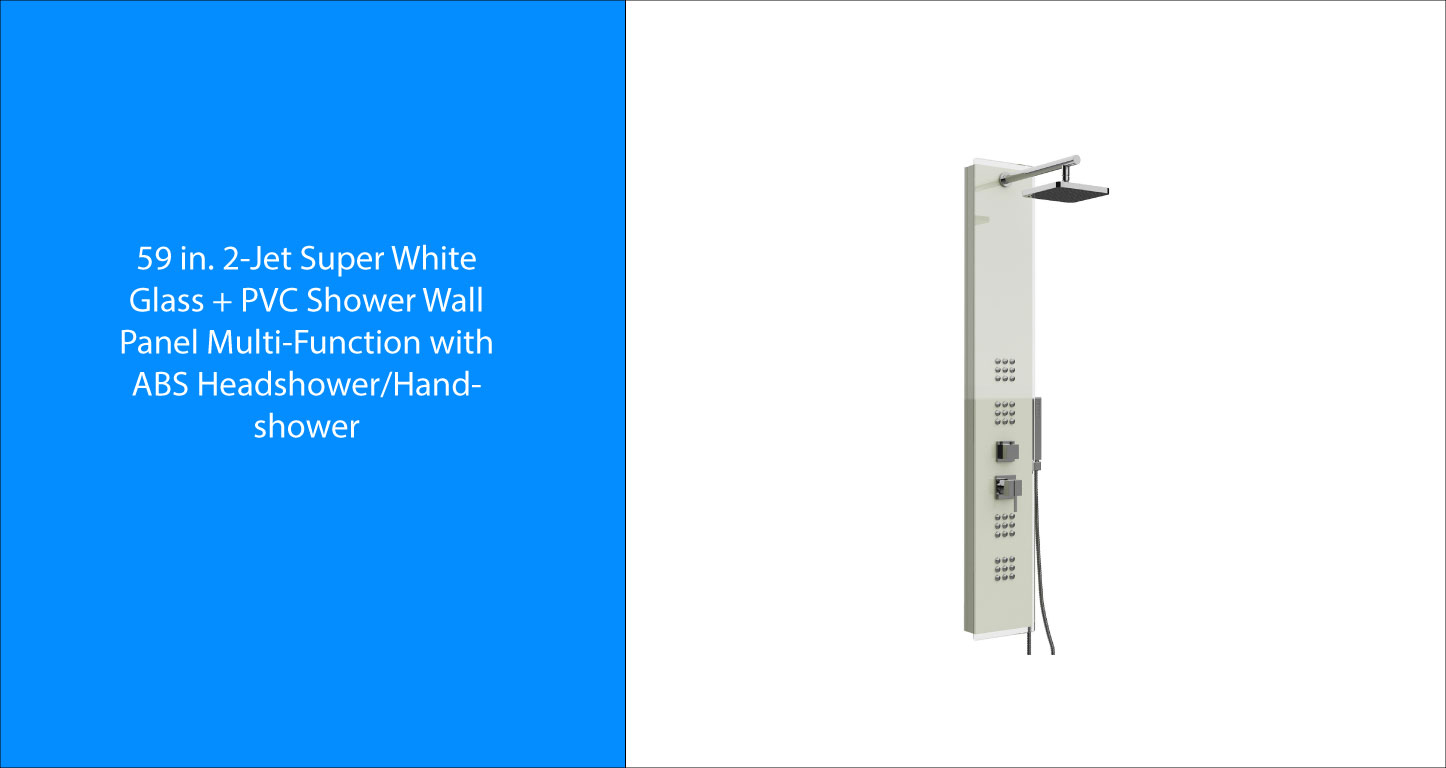 59 in. 2-Jet Super White Glass + PVC Shower Wall Panel Multi-Function with ABS Headshower/Handshower