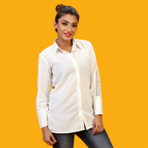 Chiffon white lacy plain shirt for women