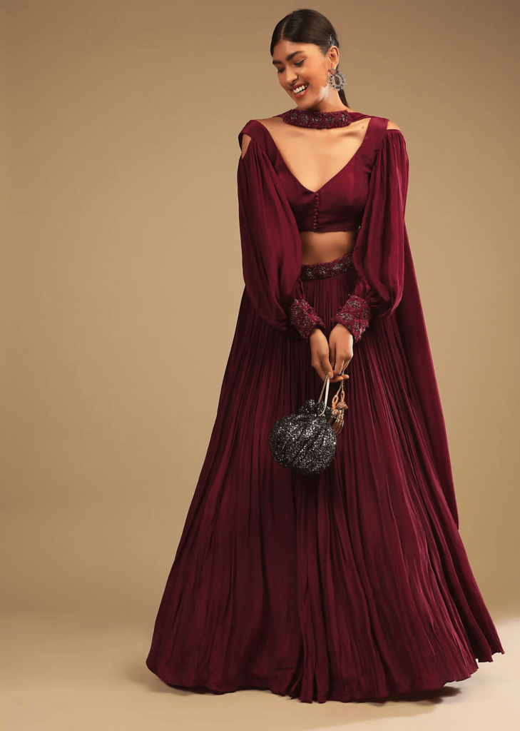 Crepe Maroon Outfit with Embroidery