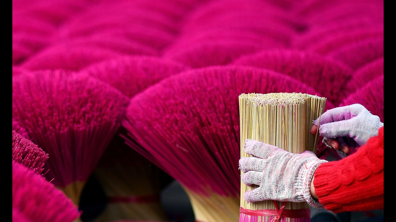 The production of the incense sticks starts in January, just before the Chinese New Year.