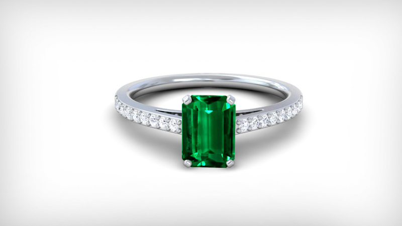 Emerald cut Pave Ring