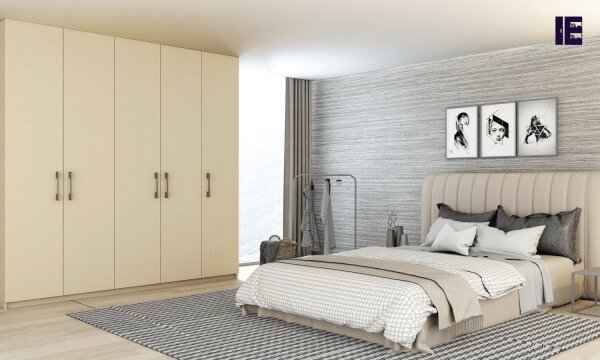 Fitted Hinged Wardrobe in Beige Textile Finish