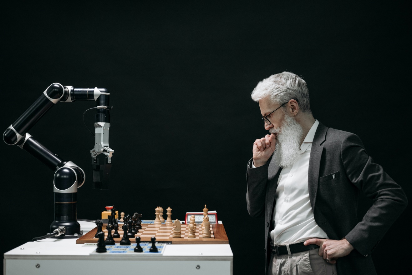 Man playing chess with AI