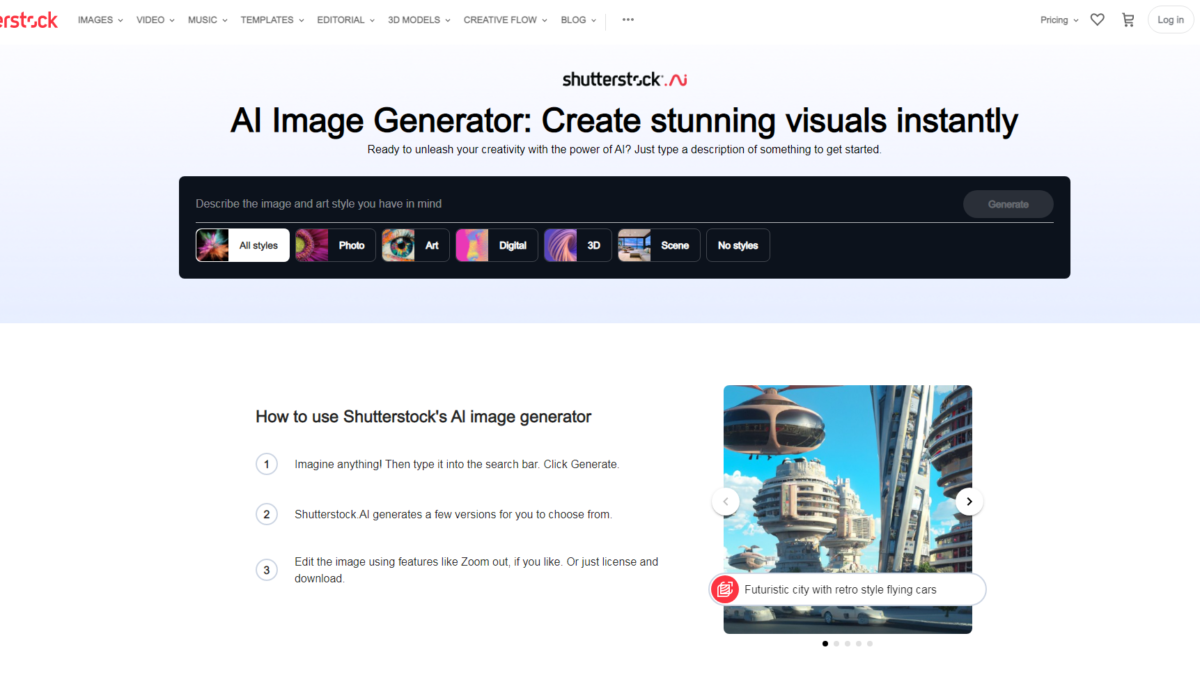 Shutterstock, AI Text to Image Generator