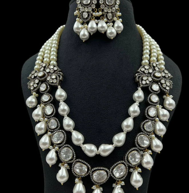 Kundan Polki Long Necklace Victorian Kundan Jewelry