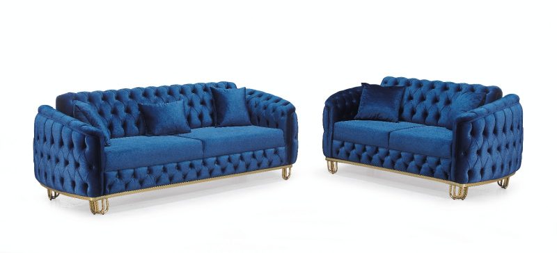 Lux Blue Chesterfield Sofa Set