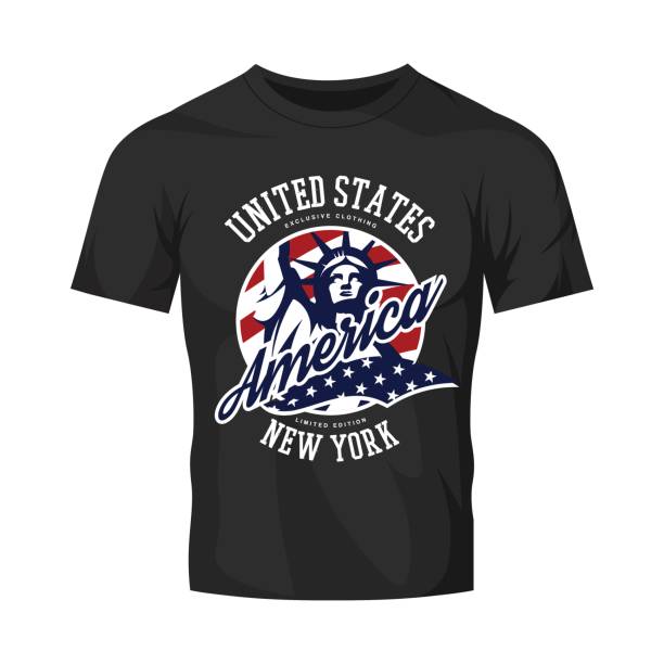 Liberty Statue vector  concept isolated on black t-shirt. USA street wear superior sport vintage badge design.