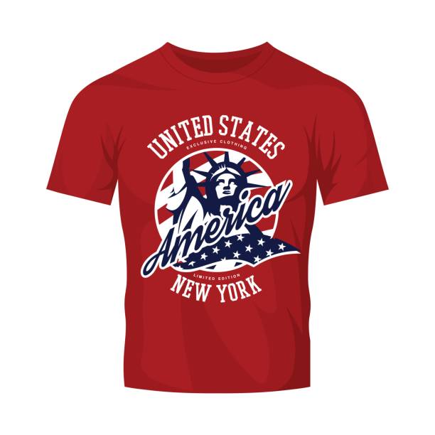 Liberty Statue vector  concept isolated on red t-shirt. USA street wear superior sport vintage badge design.