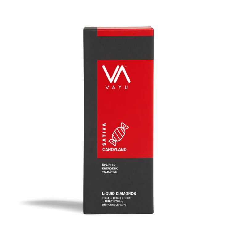 A photo showing packaging for a premium disposable vape product.Caption: Red and black vape product packaging