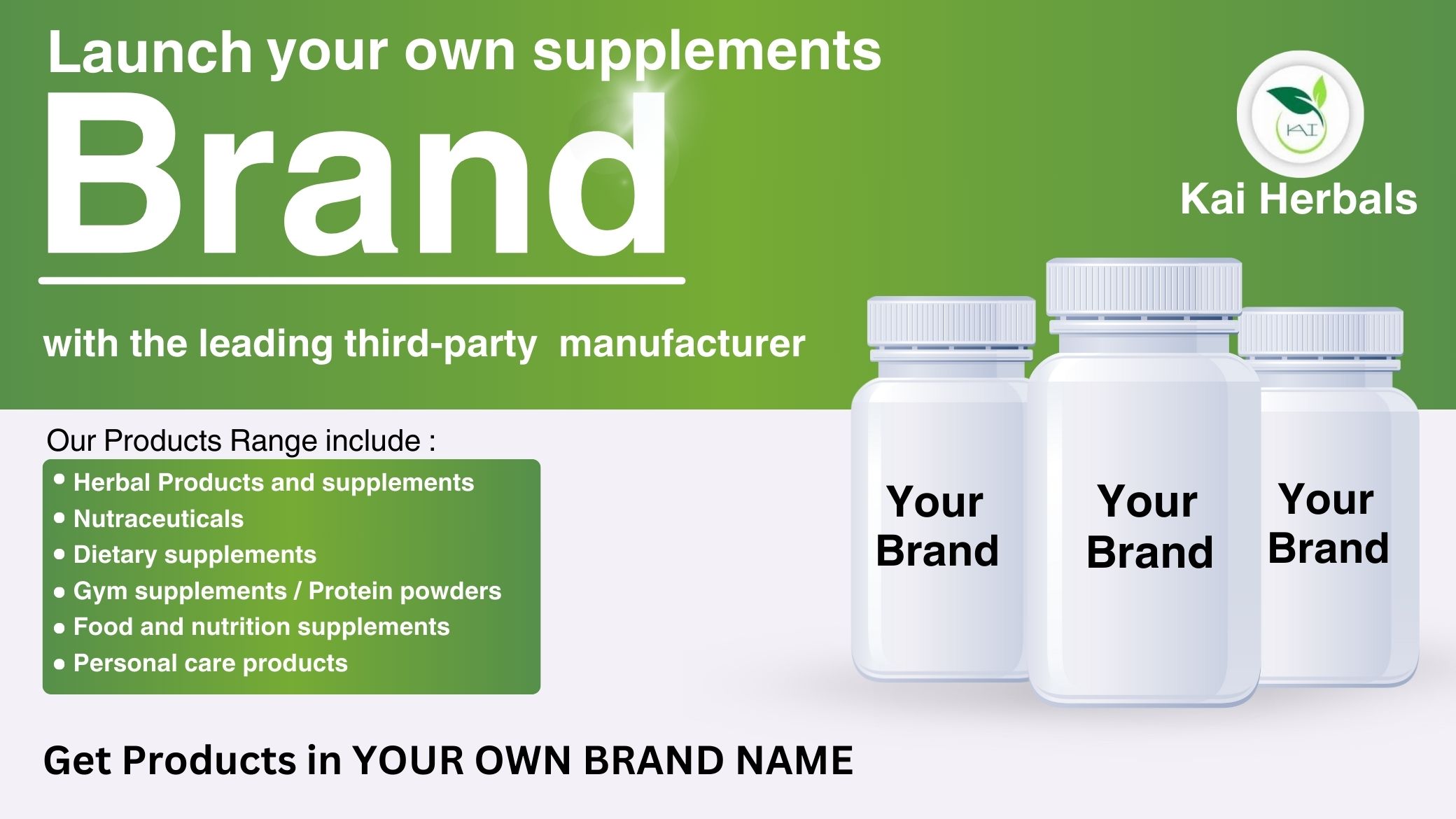 Start your own supplements or herbal products brand with leading third party contract manufacturer Kai Herbals 