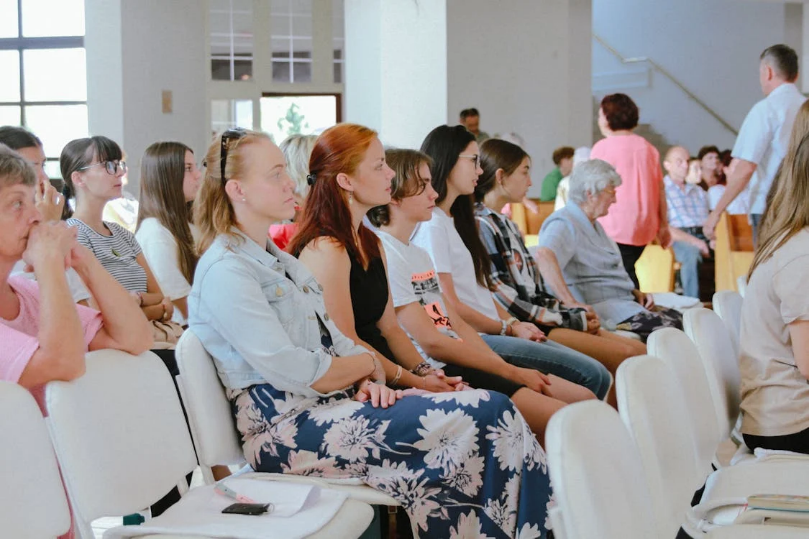 Women attending a menstrual hygiene workshop led by a volunteer.