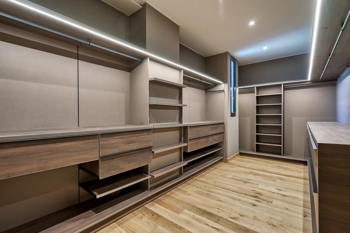 A walk-in closet